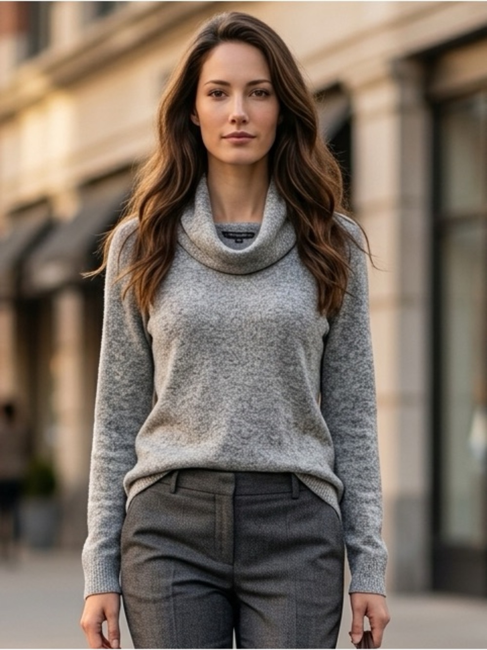 Sharagano Womens Gray Heathered Cowl Neck Knit Pullover Sweater Long Sleeve L
